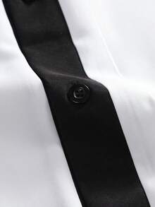 Manfinity Homme Men's Summer Holiday Vacation Color Block Short-Sleeved Shirt And Shorts Casual Set, Boyfriend Gift - Black and White - View 5