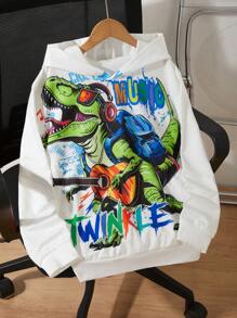SHEIN Chłopięca bluza z długim rękawem i nadrukiem Tween z literami i dinozaurami
