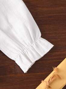 SHEIN Baby Girls' Simple, Comfortable, Elegant, And Versatile Long Sleeve Top With Ruffled Lace Design, Fall/Winter - White - View 5