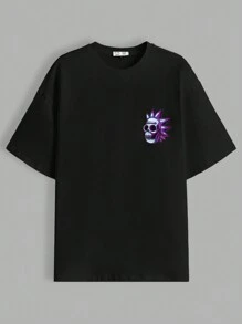 Rick and Morty X SHEIN Men's Casual Cartoon Character And Letter Print Oversized T-Shirt With Drop Shoulder Design, Summer