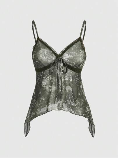 Hippie Paisley Print Contrast Lace Cami Top For Summer