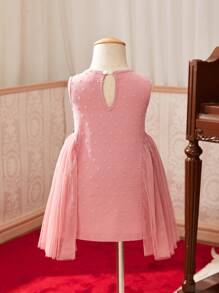 SHEIN Ärmelloses Rundhalsausschnitt Kleid mit Mesh-Splice für Baby Mädchen mit wunderschöner Schleifenverzierung