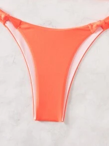 Swim SXY Women's Solid Color Orange Halter Strap Sexy Bikini Set For Summer Beach - Orange - View 3
