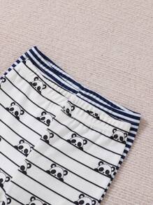 4pcs Baby Boy Panda Stripe Print Long Sleeve Casual Two-Piece Pajama Set Snug Fit - Blue - View 3