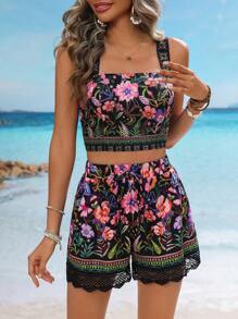 SHEIN VCAY Dames zomer casual vakantie bloem bedrukte mode shorts
