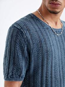 Chillumni Áo dệt kim ngắn tay cổ tròn màu trơn đơn giản dành cho nam - Màu xanh lam - Xem 5