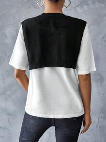 SHEIN Essnce Camiseta de mujer 2 en 1 empalmada para el verano