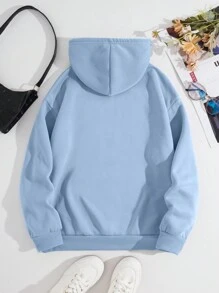 INAWLY Letter Graphic Kangaroo Pocket Drawstring Hoodie