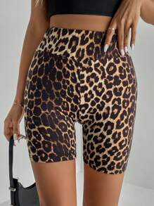 SHEIN Tall Shorts cortos de bicicleta con estampado de leopardo - Multicolor - Ver 4