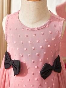 SHEIN Ärmelloses Rundhalsausschnitt Kleid mit Mesh-Splice für Baby Mädchen mit wunderschöner Schleifenverzierung