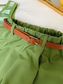 Baby Girl' Cute Retro Stripe Top With Wide-Leg Shorts And Belt, Spring/Summer - Multicolor - View 5