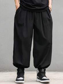 Manfinity EMRG Pantaloni jogger da uomo con coulisse e tasche, pantaloni lunghi tinta unita oversize neri, adatti come regalo per marito o fidanzato, per il ritorno a scuola
