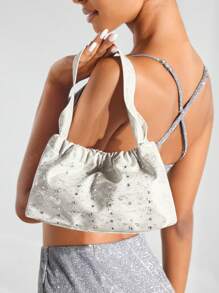 SHEIN BAE Ladies Party Club Evening Bag Rhinestone Shoulder Bag,Teenagers - White - View 7