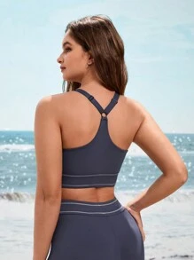 SHEIN Sports 女性純色簡約日常運動內衣 - 藏蓝色 - 查看 2