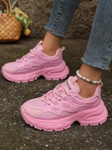 Nữ Hồng Lưới Chunky Giày Nữ Giày Nữ Đế Dày Giày Thể Thao Giày Thường Thoáng Khí - Hồng - Xem 4