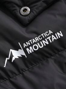 DAZY Men's Long Letter Print Padded Coat, Winter Jacket - Black - View 17