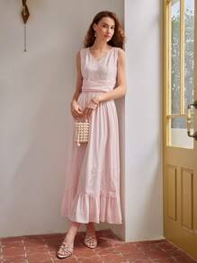 MOTF PREMIUM 實色花邊拼接交叉腰設計荷葉邊裙裝