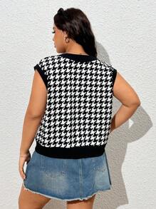 SHEIN EZwear Plus Size Retro czarno-biała kurtka bez rękawów w pepitkę na wczesną jesień
