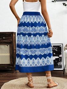 Breezaya Falda vintage de ocio con estampado, modelo A-line