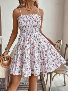 Breezaya Ditsy Floral Print Ruffle Hem Cami Dress - Pink - View 1