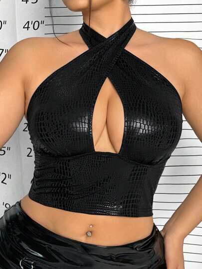 SHEIN ICON Plus Size Women's Spring/Summer Cross Straps Coated  Tank Top