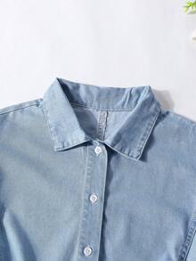 Tween Girls' Everyday Casual Denim Shirt Top - Light Wash - View 4