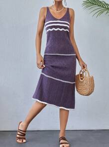 RueChic Striped Cover-Up Dress, For Summer Beach Vacation - Purple - View 3