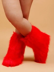 2025款女士长筒冬季保暖防滑雪地靴，毛绒内里，中筒高筒，独特风格，毛绒靴，新年穿搭 - 紅色 - 查看 5