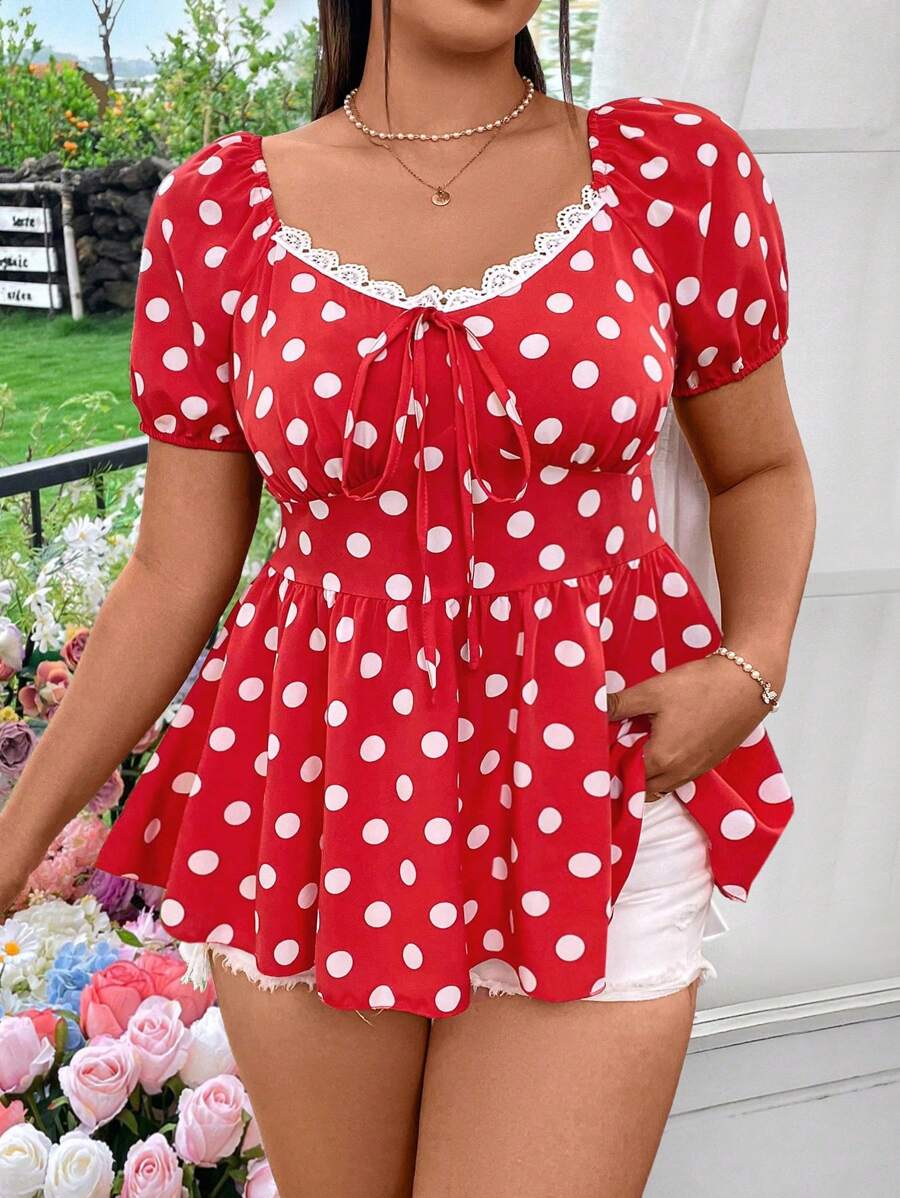 Flirla Plus Size Printed Patchwork Lace Summer Holiday Shirt - Multicolor - View 1