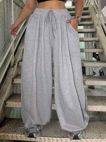 POPSWAY Plus Size Women Loose Draw Waist Jogger Pants, Summer Outfits