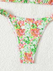 SHEIN Swim 女士夏季沙灘花卉印花性感比基尼套裝 - 彩色 - 查看 3