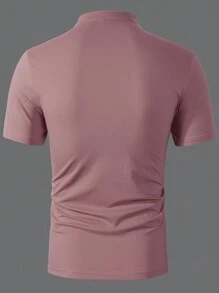 Manfinity Homme Áo thun polo cổ đứng màu trơn mùa hè cho nam tay ngắn thường ngày - Hồng - Xem 2