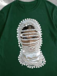 Manfinity Dauomo Áo thun nam ngắn tay thường ngày mùa hè có in hình nhân vật - Màu xanh lá cây đậm - Xem 3