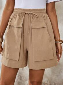EMERY ROSE Solid Color Women's Casual Daily Shorts With Pockets - Khaki - View 6