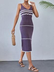 RueChic Striped Cover-Up Dress, For Summer Beach Vacation - Purple - View 5