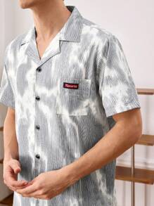 男士簡約日常短袖和短褲家居服套裝 - 灰色 - 查看 8