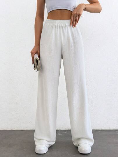 SHEIN Tall Tall Size Solid Elastic Waist Straight Leg Pants