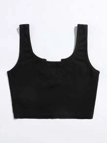 SHEIN EZwear Notched Neck Button Front Cropped Tank Top, Going Out Top