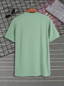 Men Solid Round Neck Tee - Mint Green - View 2
