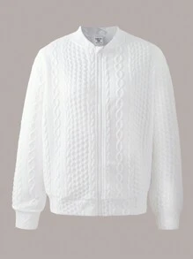 1pc Teen Girls' Jacquard Texture Baseball Jacket With Zipper, Fall - White - View 1