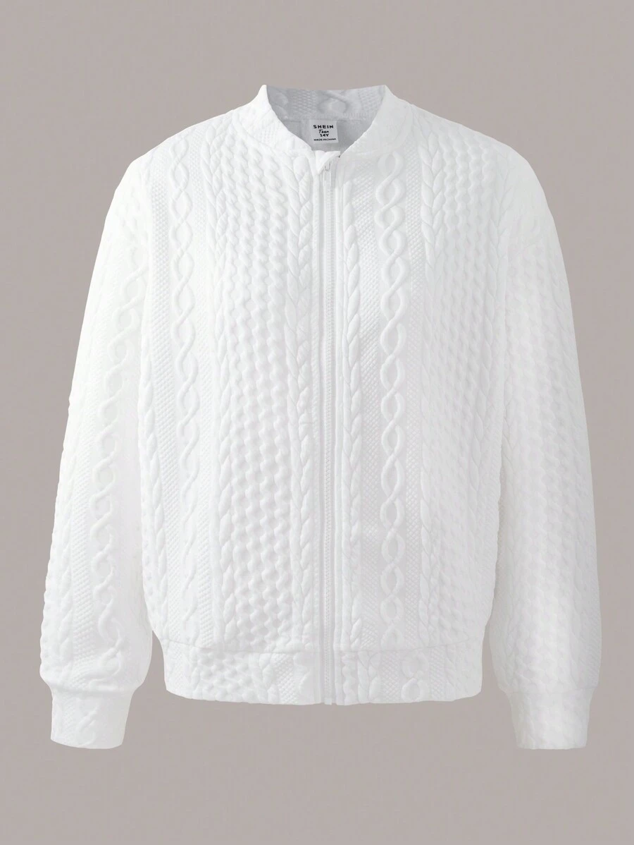 1pc Teen Girls' Jacquard Texture Baseball Jacket With Zipper, Fall - White - View 1