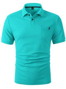 Manfinity Homme 男士夏季條紋短袖休閒 Polo 衫，適合通勤與正式場合 - 藍色 - 查看 4