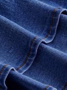 SHEIN MOD 女裝雙層洋裝牛仔裙，帶鈕扣和荷葉邊設計 - 中等水洗藍 - 查看 4