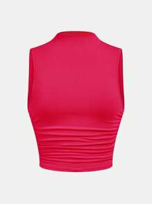 SHEIN Teen Girl's Knitted Sleeveless Top With Gathered Waist And Half High Neck