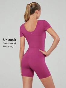 GLOWMODE 6" FeatherFit™ Tummy Control Square Neck U Back Jumpsuit Light Support Low Impact Yoga Studio Summer - Purple - View 3