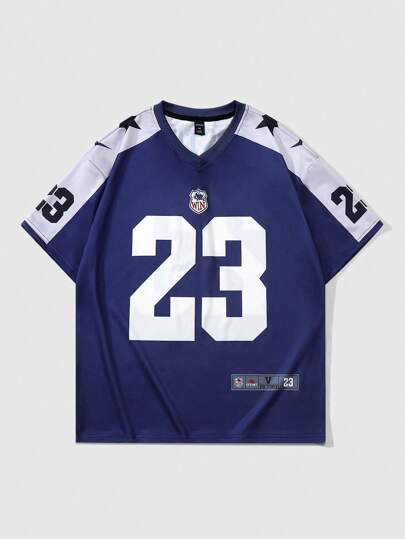 Prep Camiseta tipo jersey de fútbol de manga corta con bloques de color para hombre, adecuada para uso diario en primavera y verano, escuela