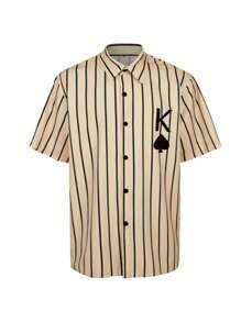 Men's Summer Poker Cards Striped Print Short Sleeve Shirt And Shorts Casual Set