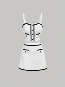 SHEIN MOD White Color Contrast Trim Retro Romantic Camisole Top And Skirt Set For Women, Summer School Outfits Back To School Clothes Old Money Style