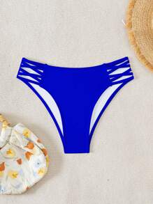 SHEIN Swim Ladies' Solid Color Simple Daily Full Coverage Bikini Bottom Summer - Royal Blue - View 6