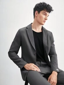 AKNOTIC Business Casual 2pcs Men's Casual Slim Fit Woven Suit Set, Including Long Sleeve Suit Jacket And Mid-Waist Slim Fit Trousers. Ideal For Daily Wear In Spring And Summer.